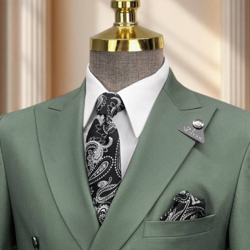 Costume croisé vert olivier